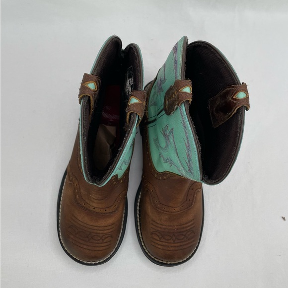 Justin Gypsy Boots Women’s 7B Brown Turquoise Blue Leather Embroidered Western - Picture 5 of 16